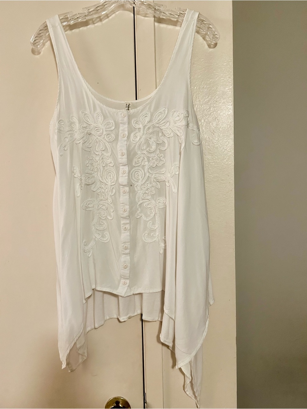 Free People White Embroidered Button-Front Camisole